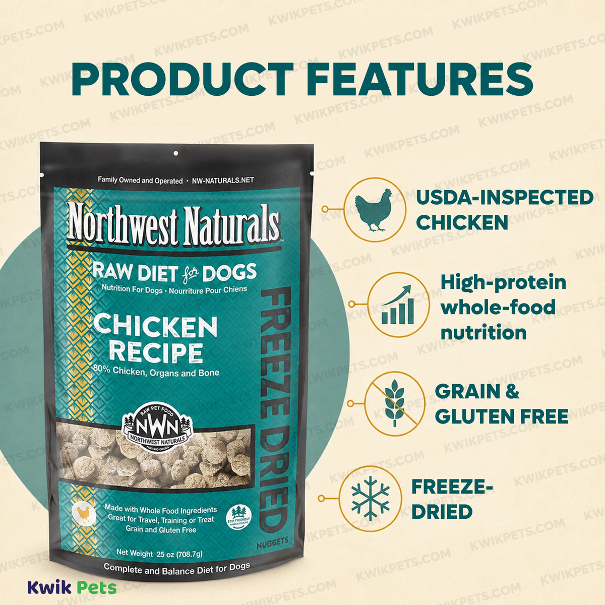 Features of Northwest Naturals Freeze Dried Raw Diet Dog Food Chicken Recipe 25-oz