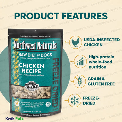 Features of Northwest Naturals Freeze Dried Raw Diet Dog Food Chicken Recipe 25-oz