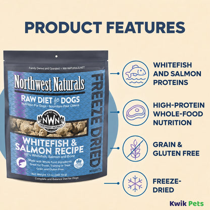 Features of Northwest Naturals Freeze Dried Raw Diet Dog Food Whitefish & Salmon Recipe 25-oz