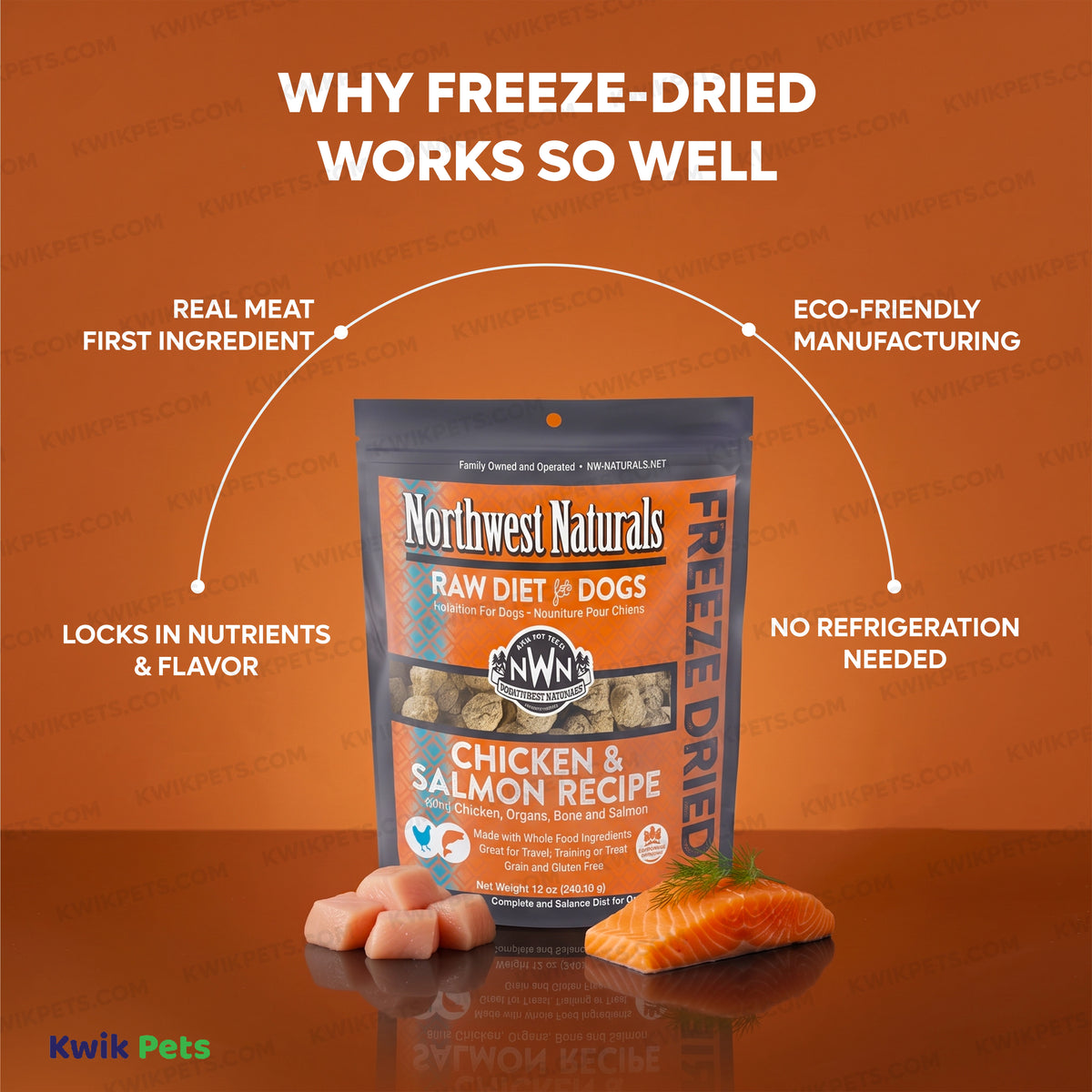 Features of Northwest Naturals Freeze Dried Raw Diet Dog Food Chicken & Salmon Recipe 12-oz