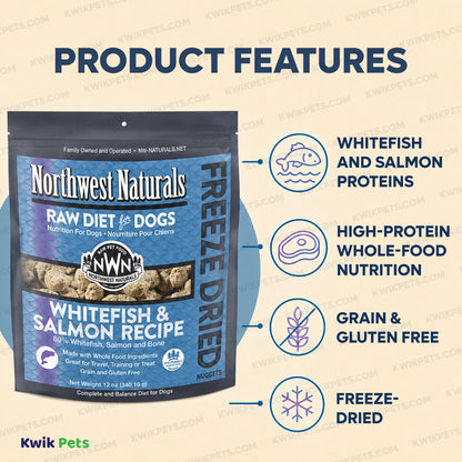 Features of Northwest Naturals Freeze Dried Raw Diet Dog Food Whitefish & Salmon Recipe 25-oz