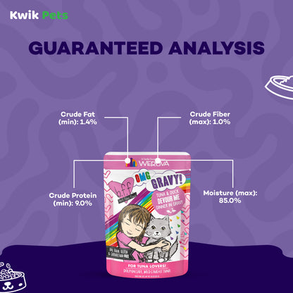 Guaranteed Analysis info of Weruva B.F.F. OMG Tuna & Beef Baby Cakes Dinner in Gravy Wet Cat Food Pouches 3-oz