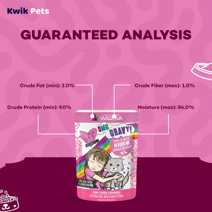 Guaranteed Analysis info of Weruva B.F.F. OMG Tuna & Duck Devour Me Dinner in Gravy Wet Cat Food Pouches 3-oz