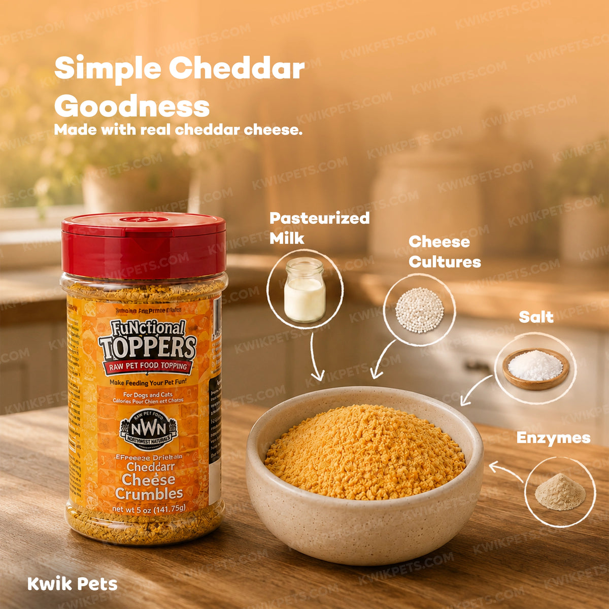 Ingredients info of Northwest Naturals Functional Freeze Dried Dog & Cat Food Topper Cheddar Cheese Crumble 5-oz