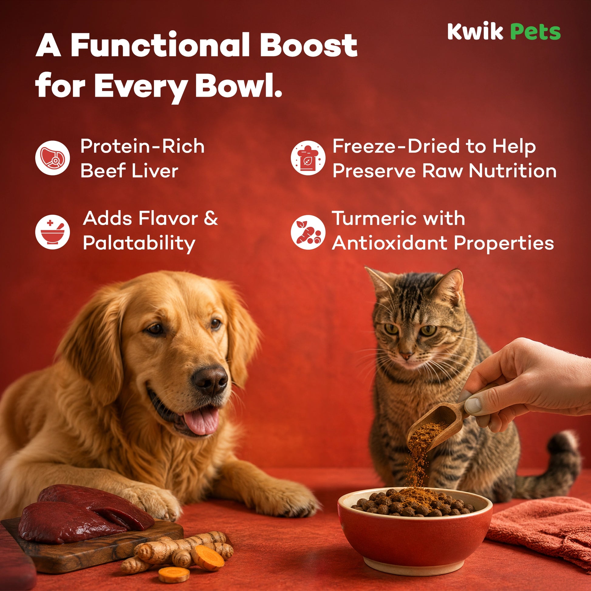 Northwest Naturals Functional Freeze Dried Dog & Cat Food Topper Beef Liver with Turmeric 4.5-oz