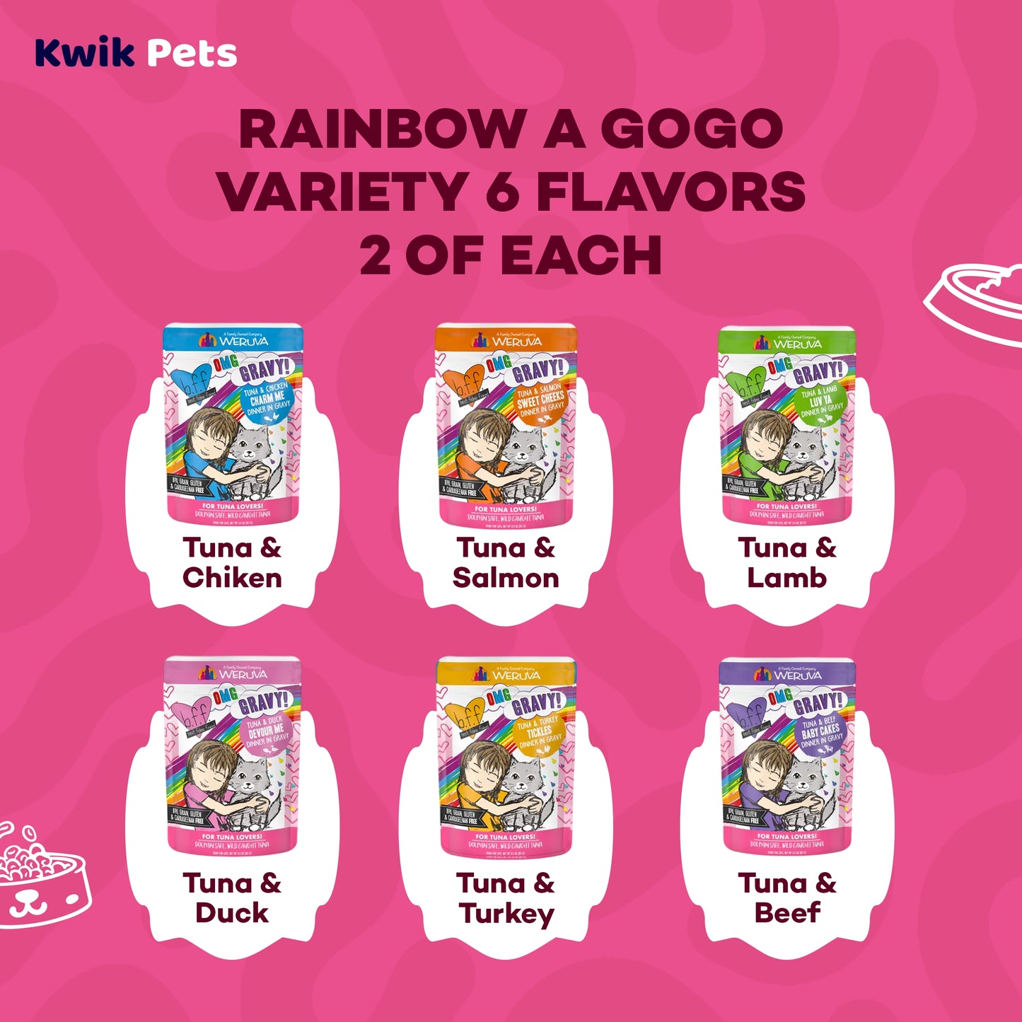 Variety Pack of Weruva B.F.F. OMG Rainbow À Gogo Variety Pack Wet Cat Food 3-oz Pouches 12 Count