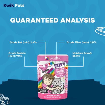 Guaranteed Analysis info of Weruva B.F.F. OMG Tuna & Chicken Charm Me Dinner in Gravy Wet Cat Food Pouches 3-oz