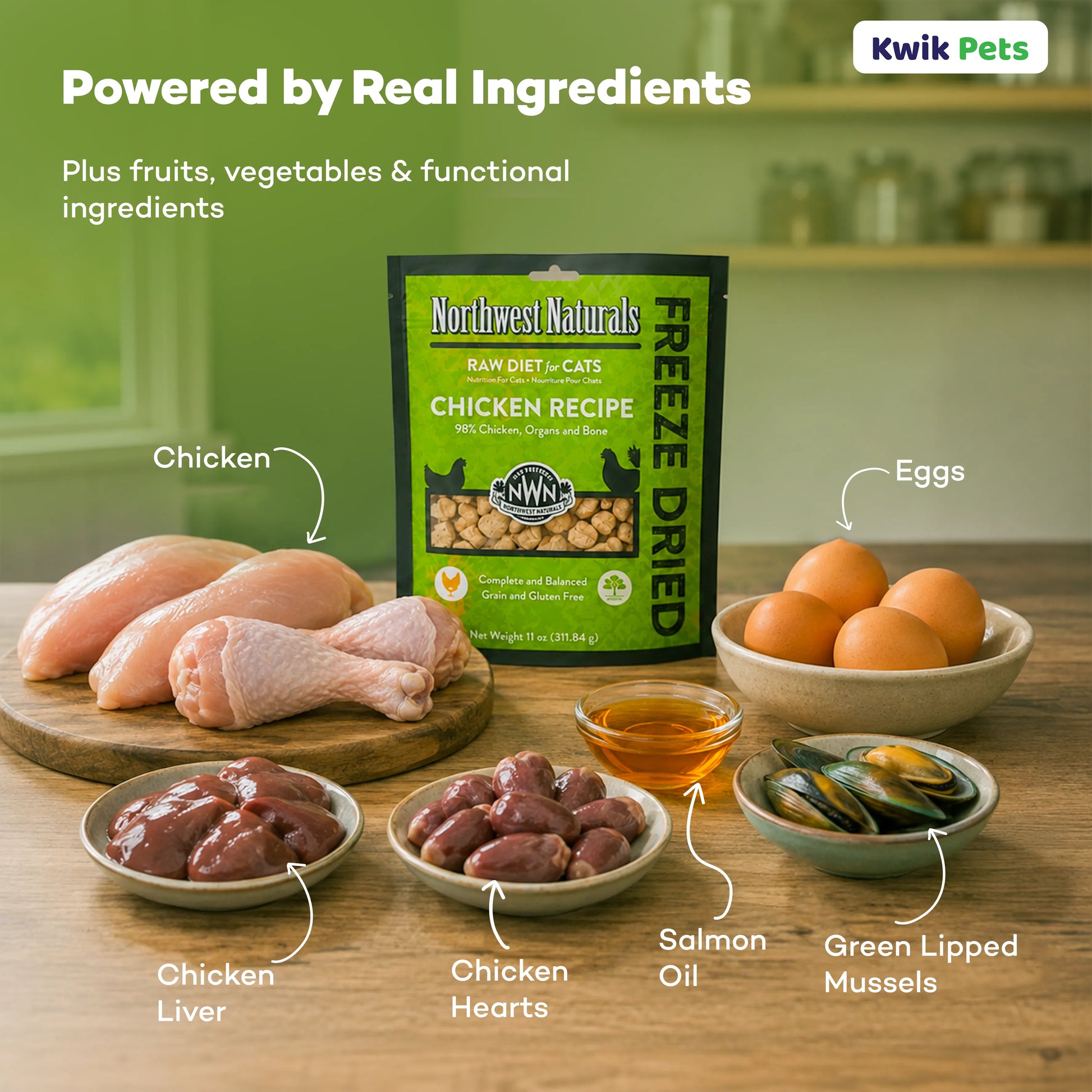 Ingredients of Northwest Naturals Freeze Dried Raw Diet Cat Food Chicken Recipe 11-oz