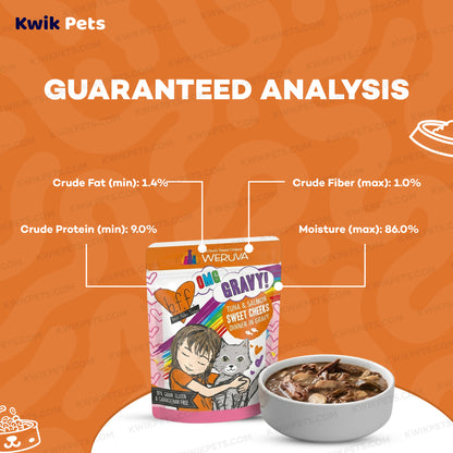 Guaranteed Analysis of Weruva B.F.F. OMG Tuna & Salmon Sweet Cheeks Dinner in Gravy Wet Cat Food Pouches 3-oz