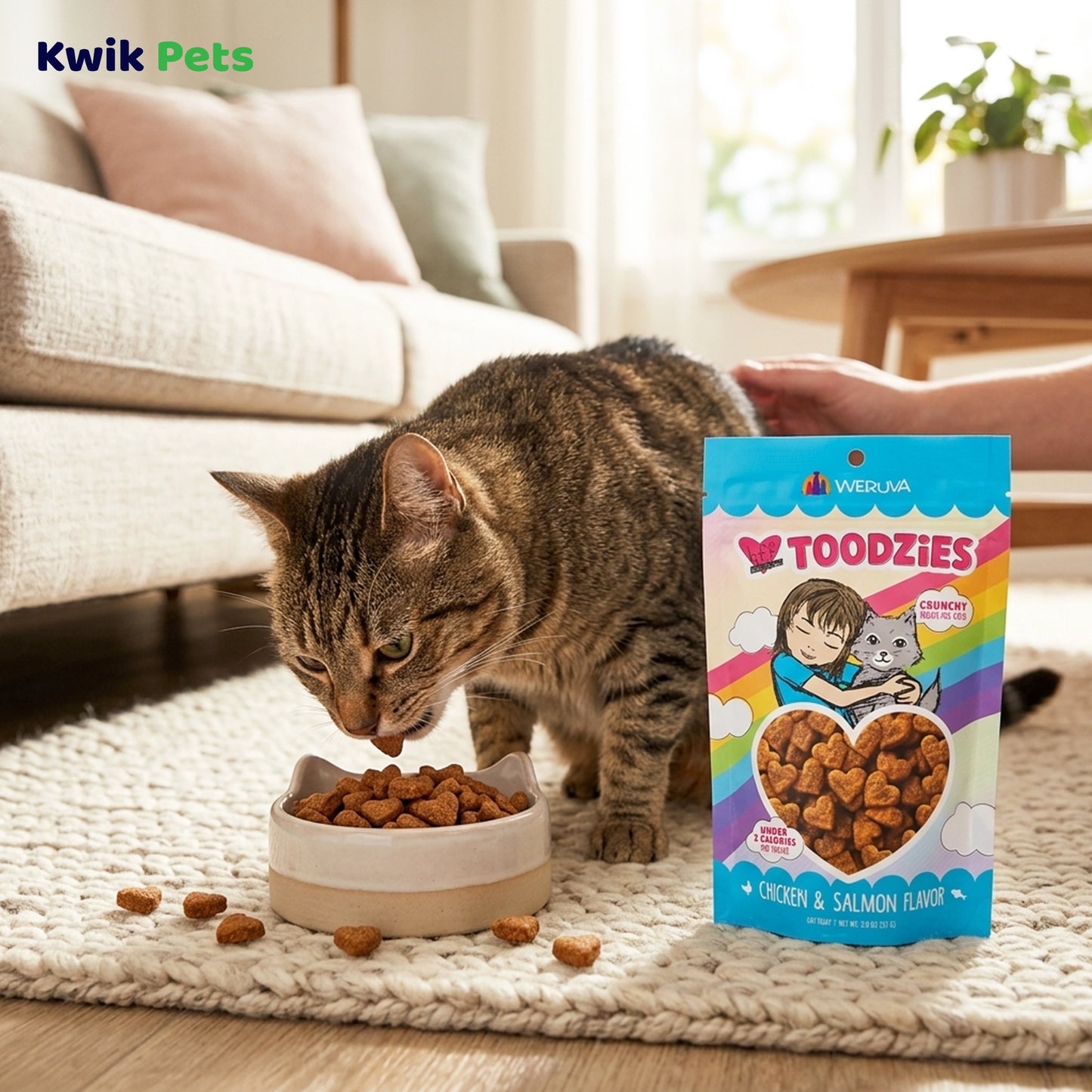 Lifestyle of Weruva B.F.F. Toodzies Crunchy Chicken & Salmon Cat Treats 2-oz