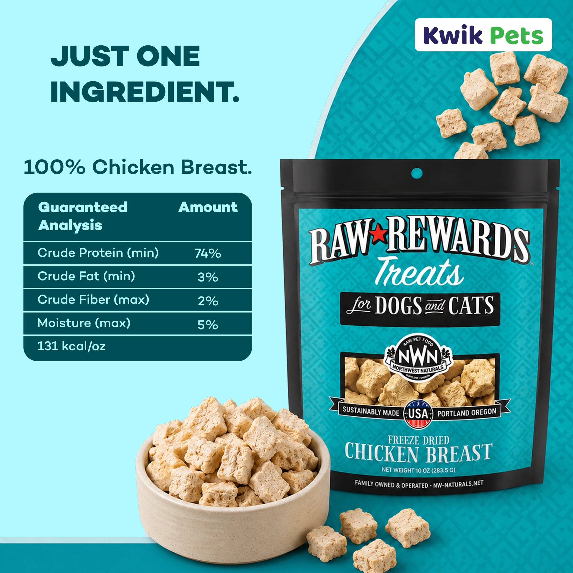 Ingredients of Northwest Naturals Raw Rewards Freeze Dried Dog & Cat Treats Chicken Breast 10-oz
