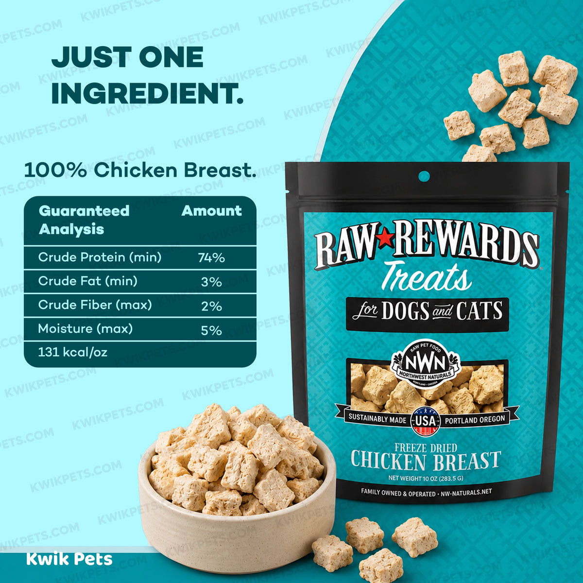 Ingredients info of Northwest Naturals Raw Rewards Freeze Dried Dog & Cat Treats Chicken Breast 10-oz
