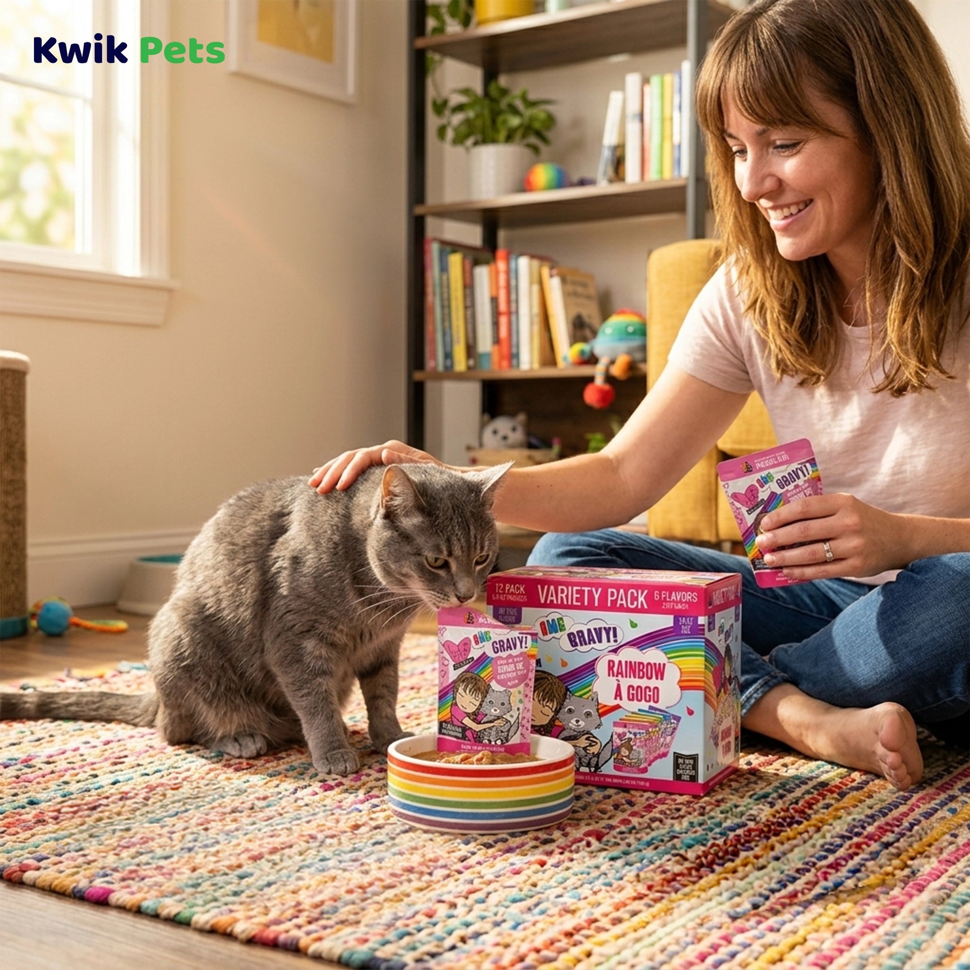 Lifestyle of Weruva B.F.F. OMG Rainbow À Gogo Variety Pack Wet Cat Food 3-oz Pouches 12 Count