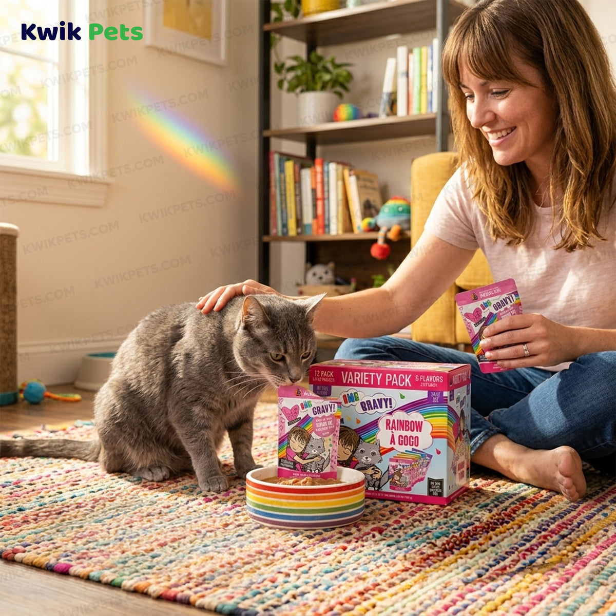 Lifestyle of Weruva B.F.F. OMG Rainbow À Gogo Variety Pack Wet Cat Food 3-oz Pouches 12 Count