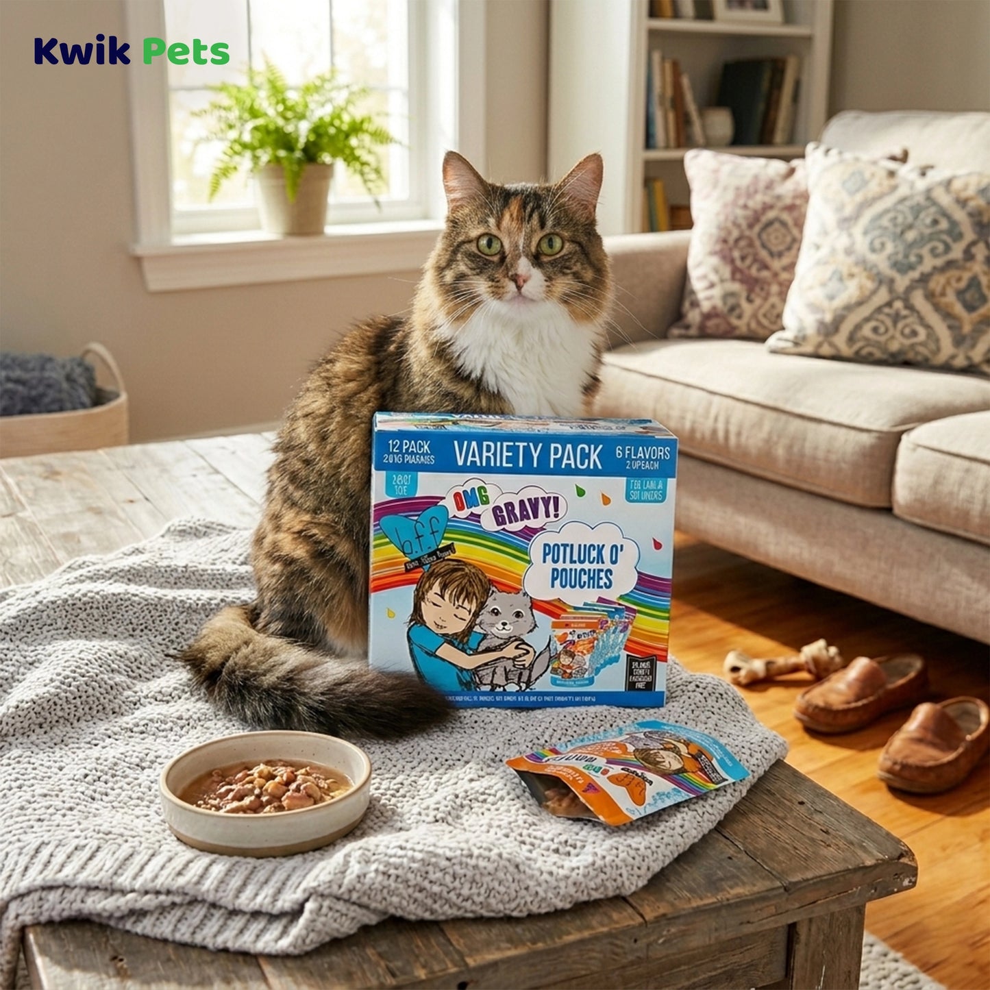 Lifestyle of Weruva B.F.F. OMG Potluck O' Pouches Variety Pack Wet Cat Food 2.8-oz Pouches 12 Count
