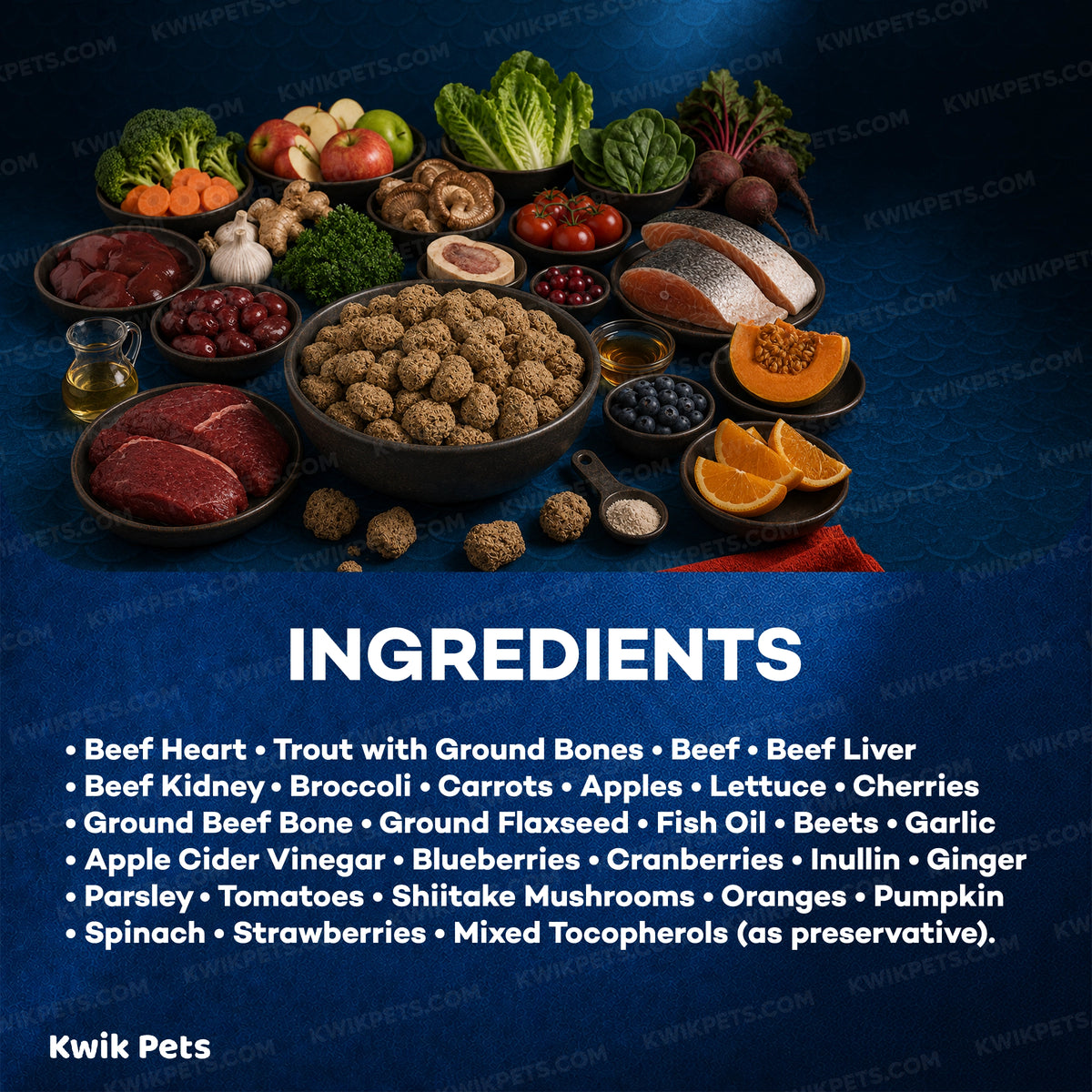 Ingredients info of Northwest Naturals Freeze Dried Raw Diet Dog Food Beef & Trout Recipe 25-oz