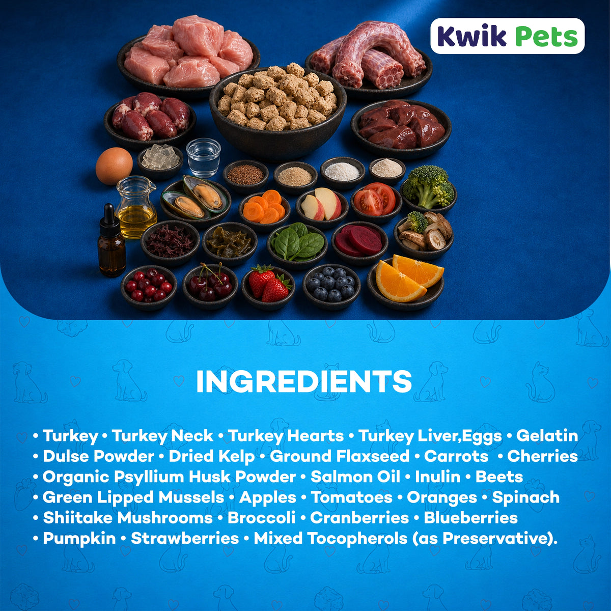 Ingredients info of Northwest Naturals Freeze Dried Raw Diet Cat Food Turkey Recipe 11-oz