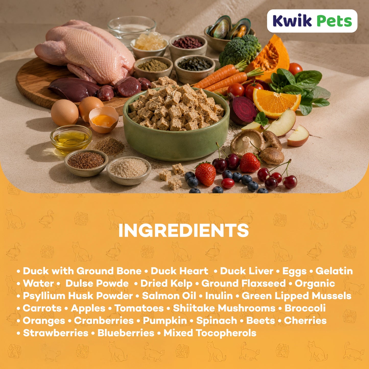 Ingredients of Northwest Naturals Freeze Dried Raw Diet Cat Food Duck Recipe 11-oz