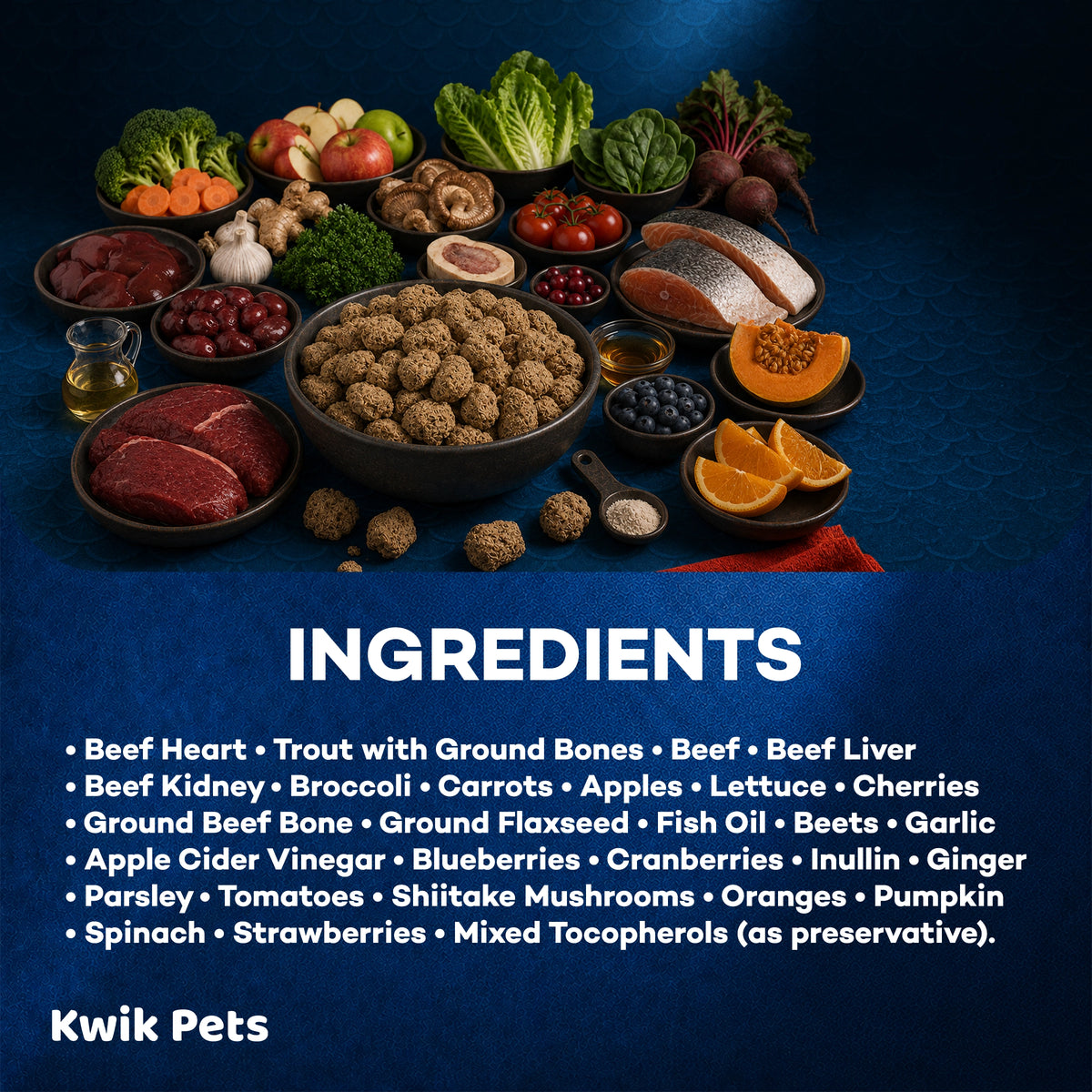 Ingredients info of Northwest Naturals Freeze Dried Raw Diet Dog Food Beef & Trout Recipe 25-oz