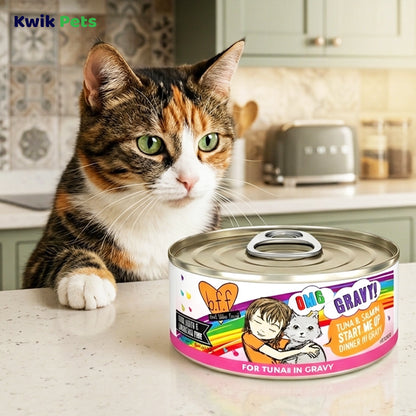 Lifestyle of Weruva B.F.F. OMG Tuna & Salmon Start Me Up Dinner in Gravy Wet Cat Food 2.8-oz