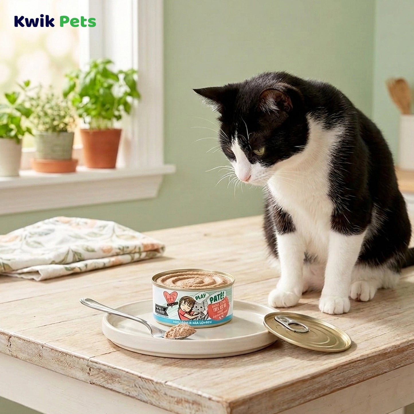 Lifestyle of Weruva B.F.F. PLAY Paté Salmon & Tuna Tuck Me In Dinner in a Hydrating Purée Wet Cat Food 2.8-oz