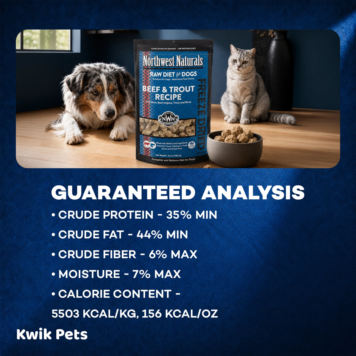 Guaranteed Analysis of Northwest Naturals Freeze Dried Raw Diet Dog Food Beef & Trout Recipe 25-oz