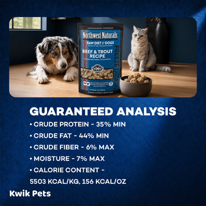 Guaranteed Analysis of Northwest Naturals Freeze Dried Raw Diet Dog Food Beef & Trout Recipe 25-oz