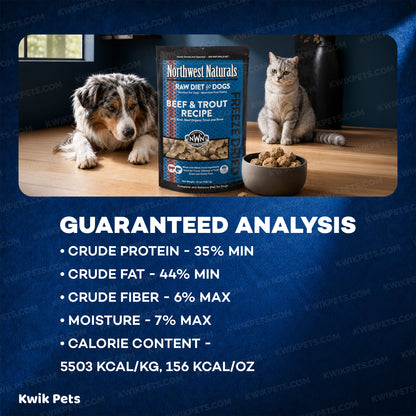 Guaranteed Analysis of Northwest Naturals Freeze Dried Raw Diet Dog Food Beef & Trout Recipe 25-oz