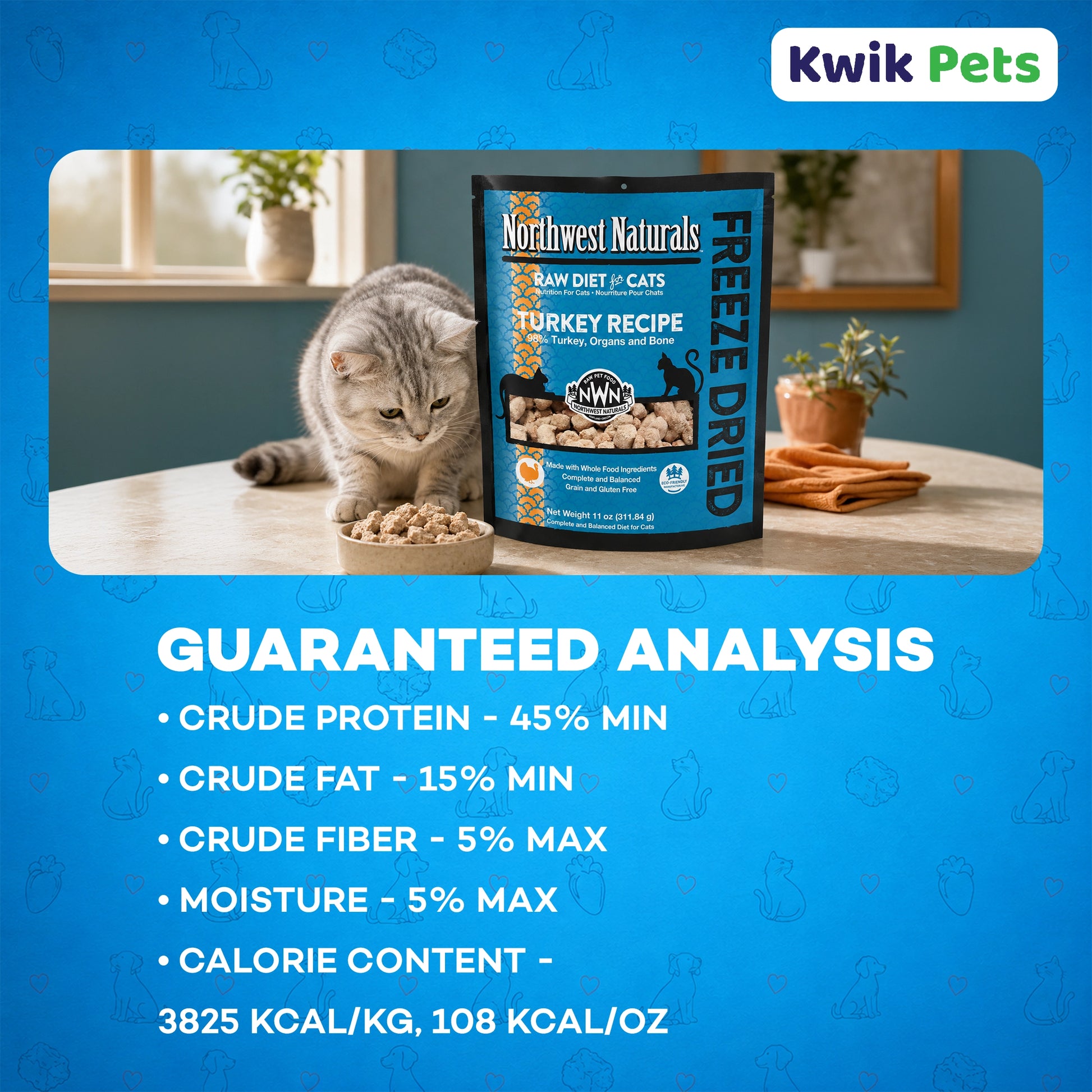 Nutrition Of Northwest Naturals Freeze Dried Raw Diet Cat Food Turkey Recipe 11-oz