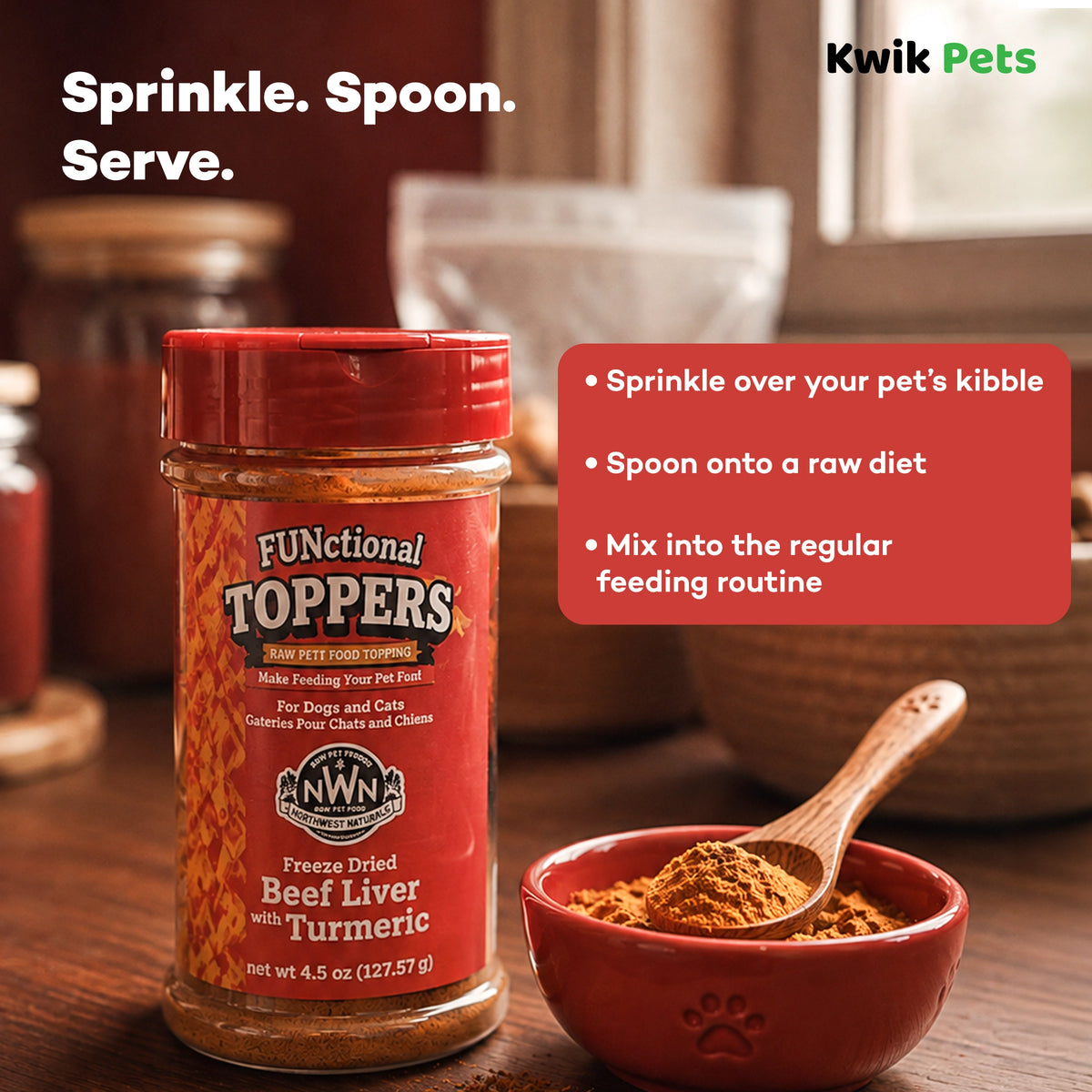 Northwest Naturals Functional Freeze Dried Dog & Cat Food Topper Beef Liver with Turmeric 4.5-oz