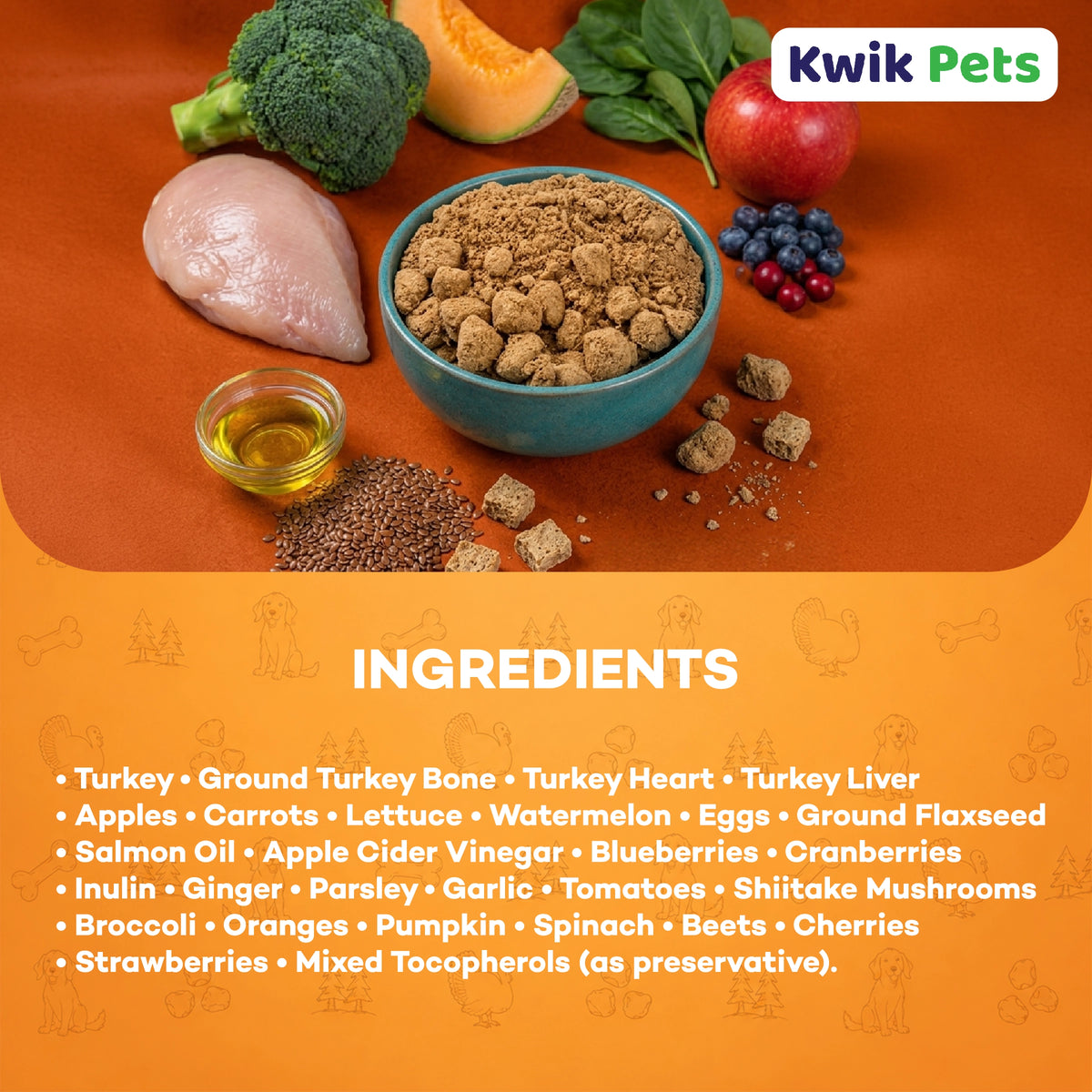 Ingredients info of Northwest Naturals Freeze Dried Raw Diet Dog Food Turkey Recipe 25-oz