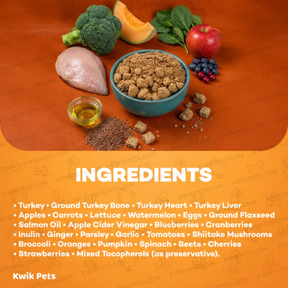 Ingredients info of Northwest Naturals Freeze Dried Raw Diet Dog Food Turkey Recipe 12-oz