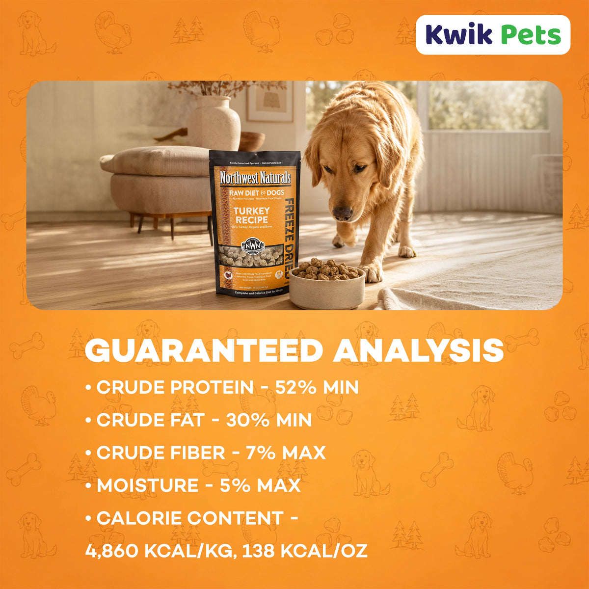 Guaranteed-Analysis of Northwest Naturals Freeze Dried Raw Diet Dog Food Turkey Recipe 25-oz