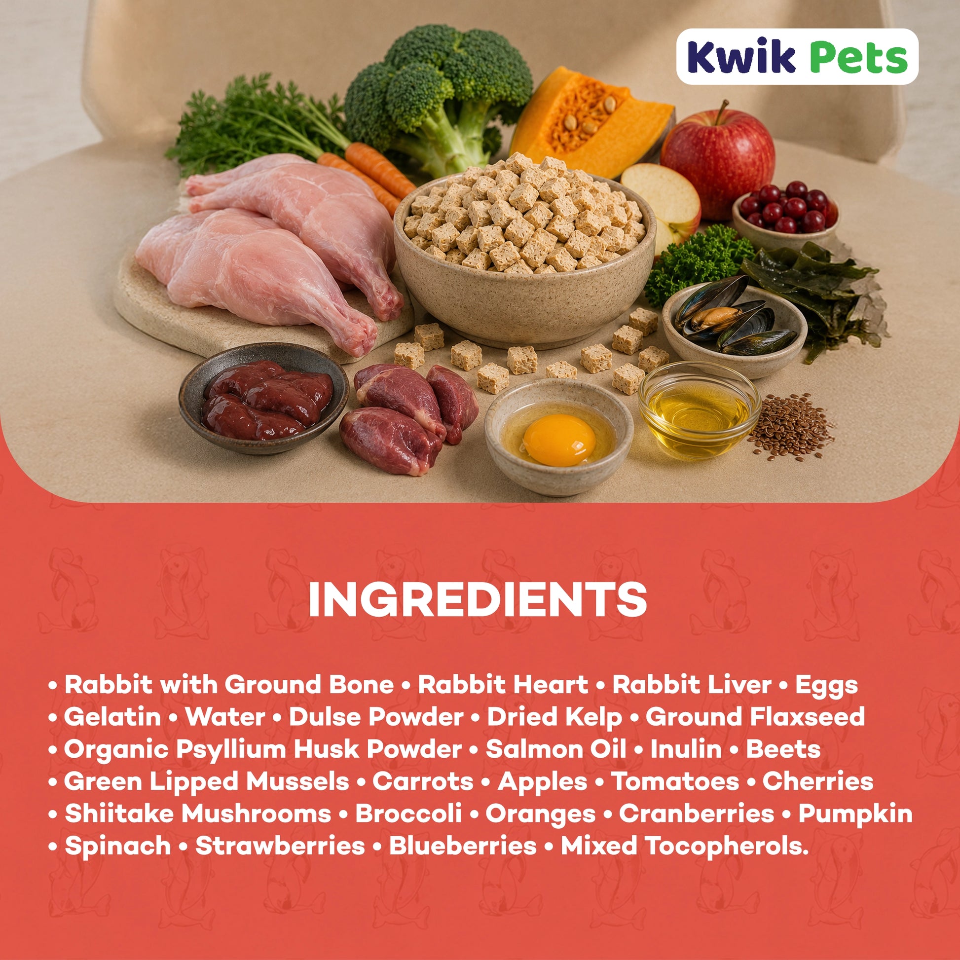 Ingredients info of Northwest Naturals Freeze Dried Raw Diet Cat Food Rabbit Recipe 11-oz