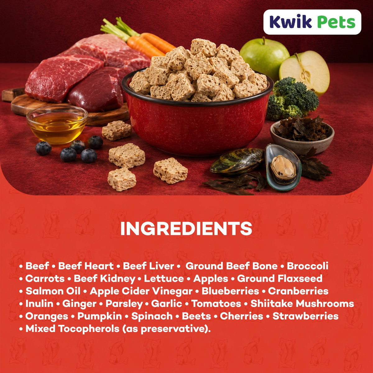 Ingredients info of Northwest Naturals Freeze Dried Raw Diet Dog Food Beef Recipe 25-oz