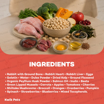 Ingredients info of Northwest Naturals Freeze Dried Raw Diet Cat Food Rabbit Recipe 11-oz