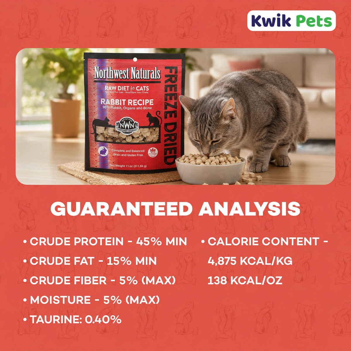 Guaranteed-Analysis of Northwest Naturals Freeze Dried Raw Diet Cat Food Rabbit Recipe 11-oz