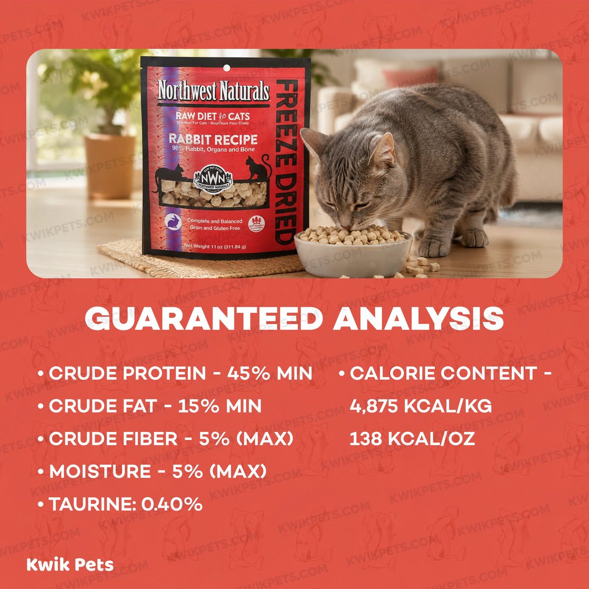 Guaranteed Analysis of Northwest Naturals Freeze Dried Raw Diet Cat Food Rabbit Recipe 11-oz
