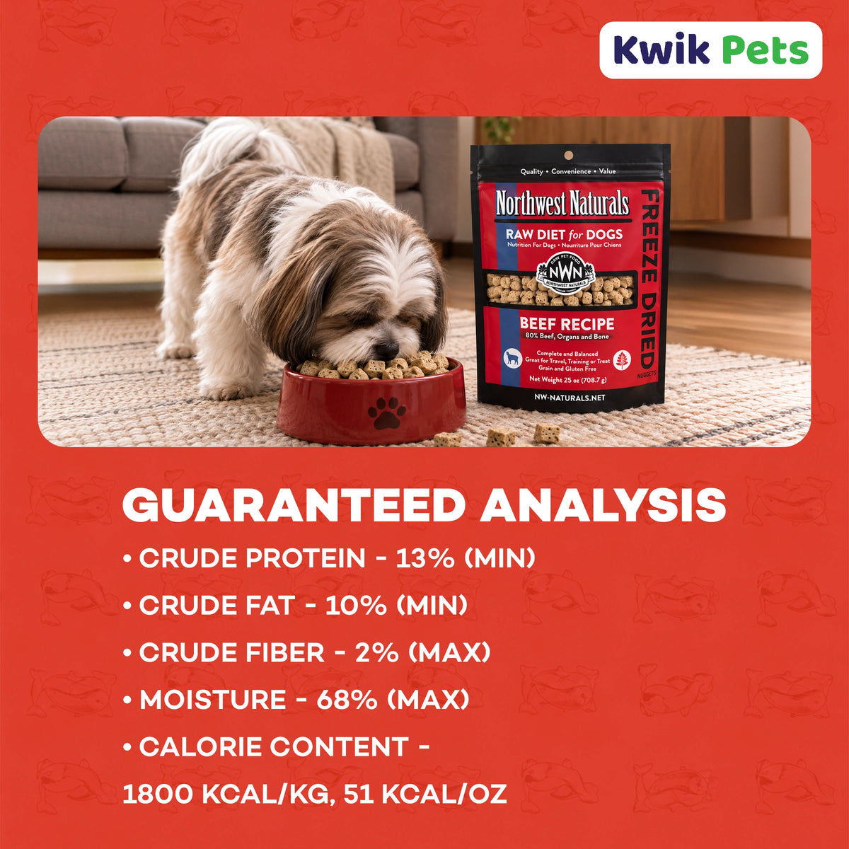 Guaranteed-Analysis of Northwest Naturals Freeze Dried Raw Diet Dog Food Beef Recipe 25-oz