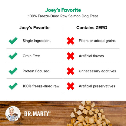 Product info of Dr. Marty Joey's Favorite Freeze-Dried Dog Treats Salmon 4-oz