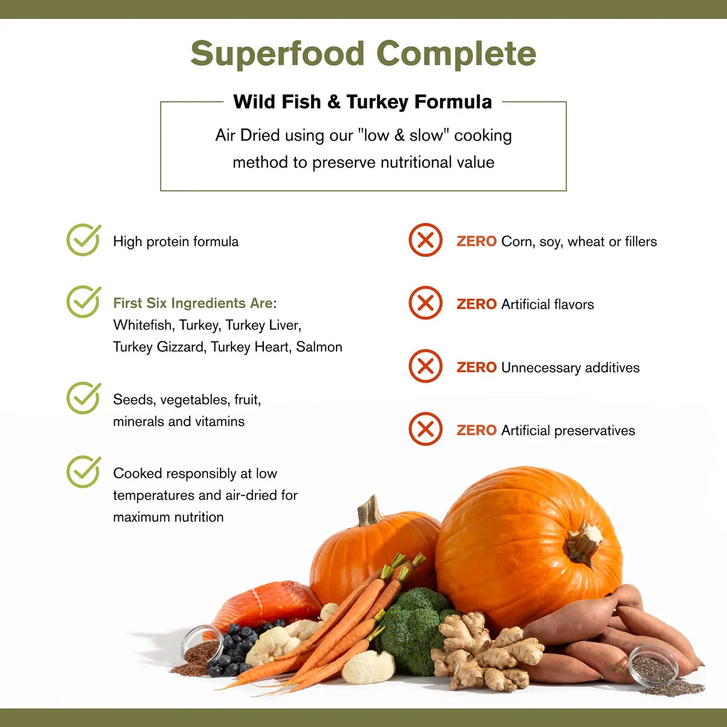 Product info of Badlands Ranch Superfood Complete Air-Dried Dog Food Wild Fish & Turkey 11.5-oz