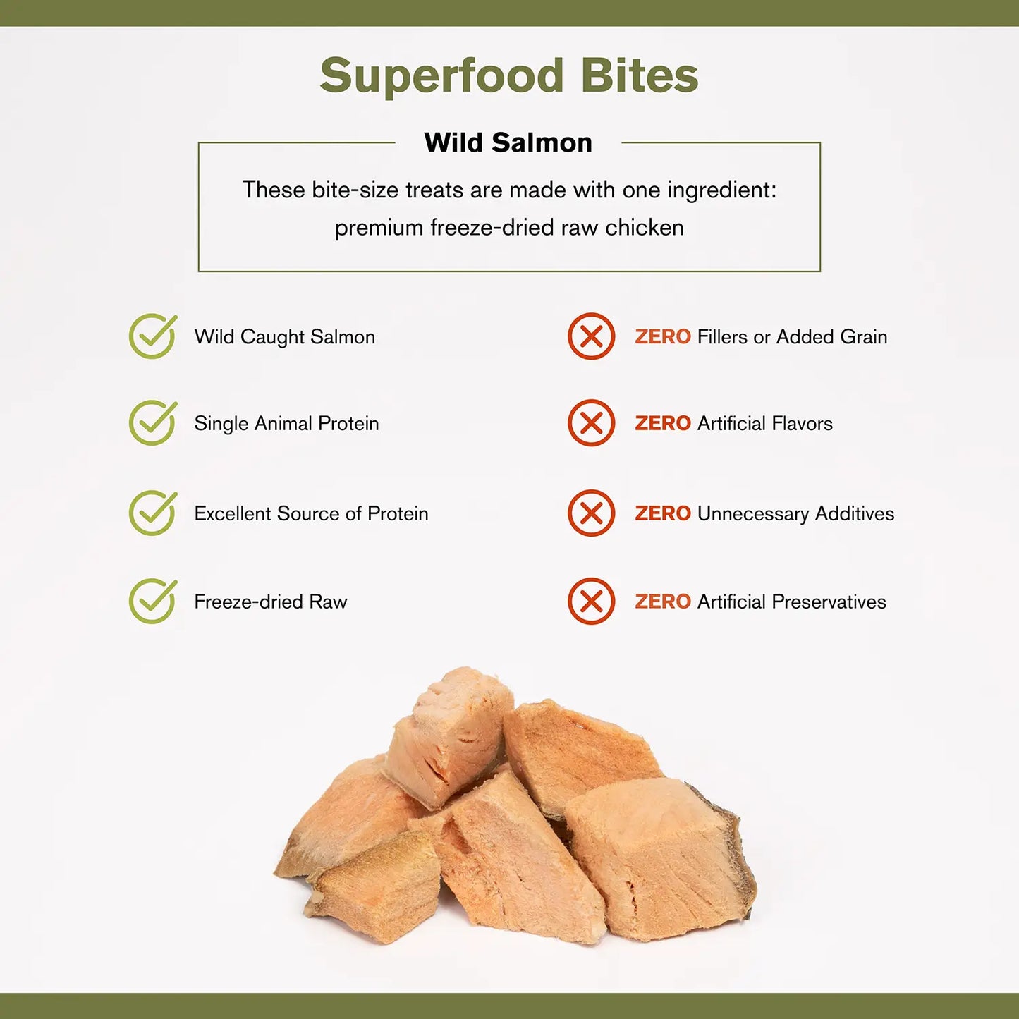 Product info of Badlands Ranch Superfood Bites Freeze-Dried Raw Dog Treats Wild Salmon 4-oz