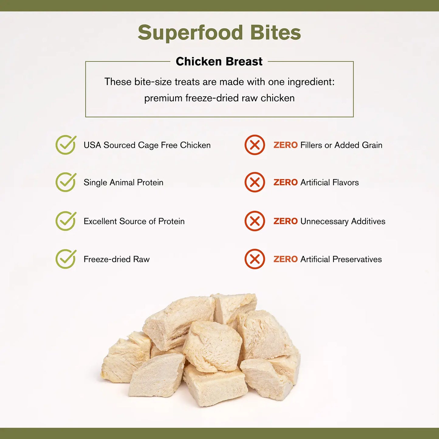 Product info of Badlands Ranch Superfood Bites Freeze-Dried Raw Dog Treats Chicken Breast 4-oz