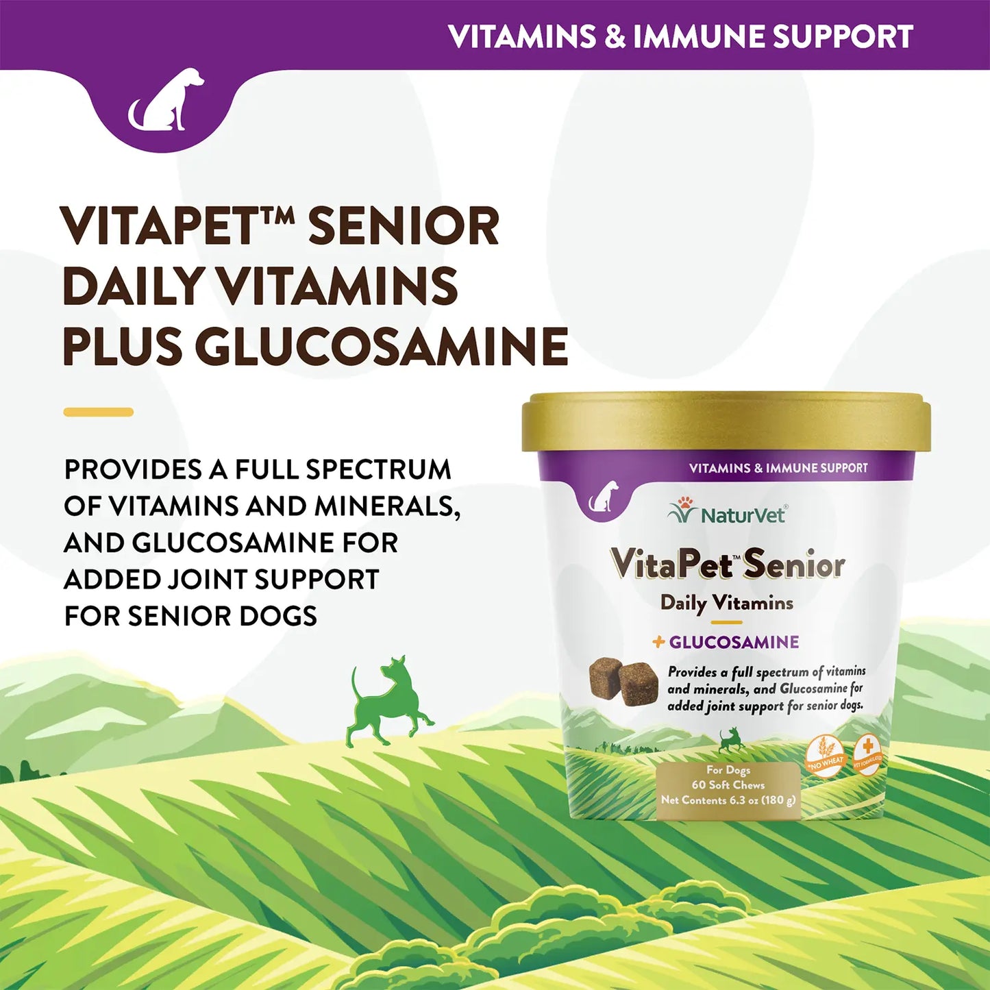 Info 2 of NaturVet VitaPet Senior Daily Vitamins Plus Glucosamine Soft Chews for Dogs 60 Count 6.3-oz