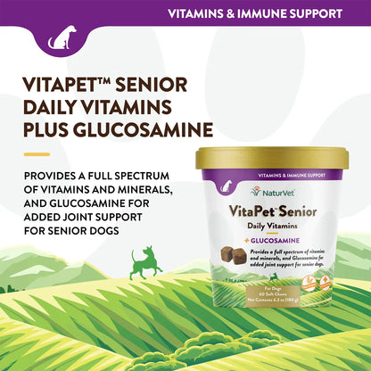 Info 2 of NaturVet VitaPet Senior Daily Vitamins Plus Glucosamine Soft Chews for Dogs 60 Count 6.3-oz