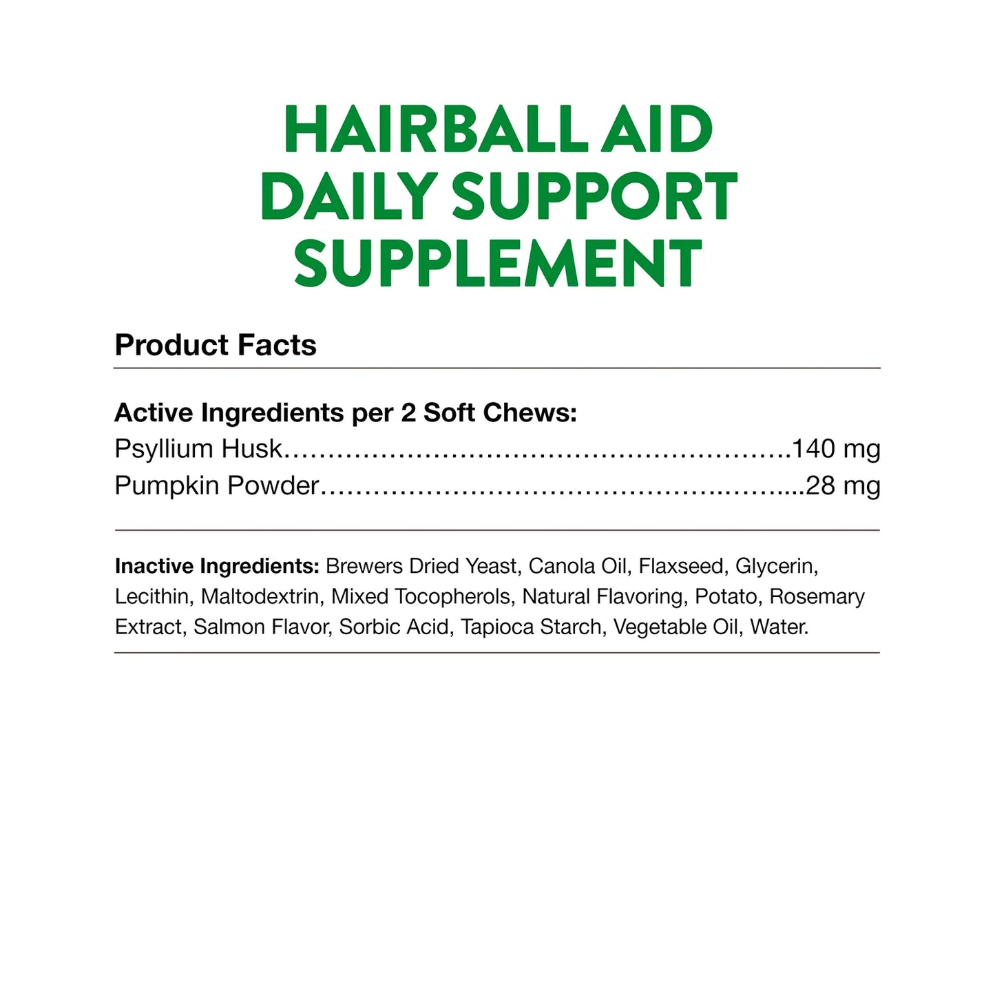 Product facts of NaturVet Hairball Aid Plus Pumpkin Soft Chews for Cats 60 Count 3.1-oz