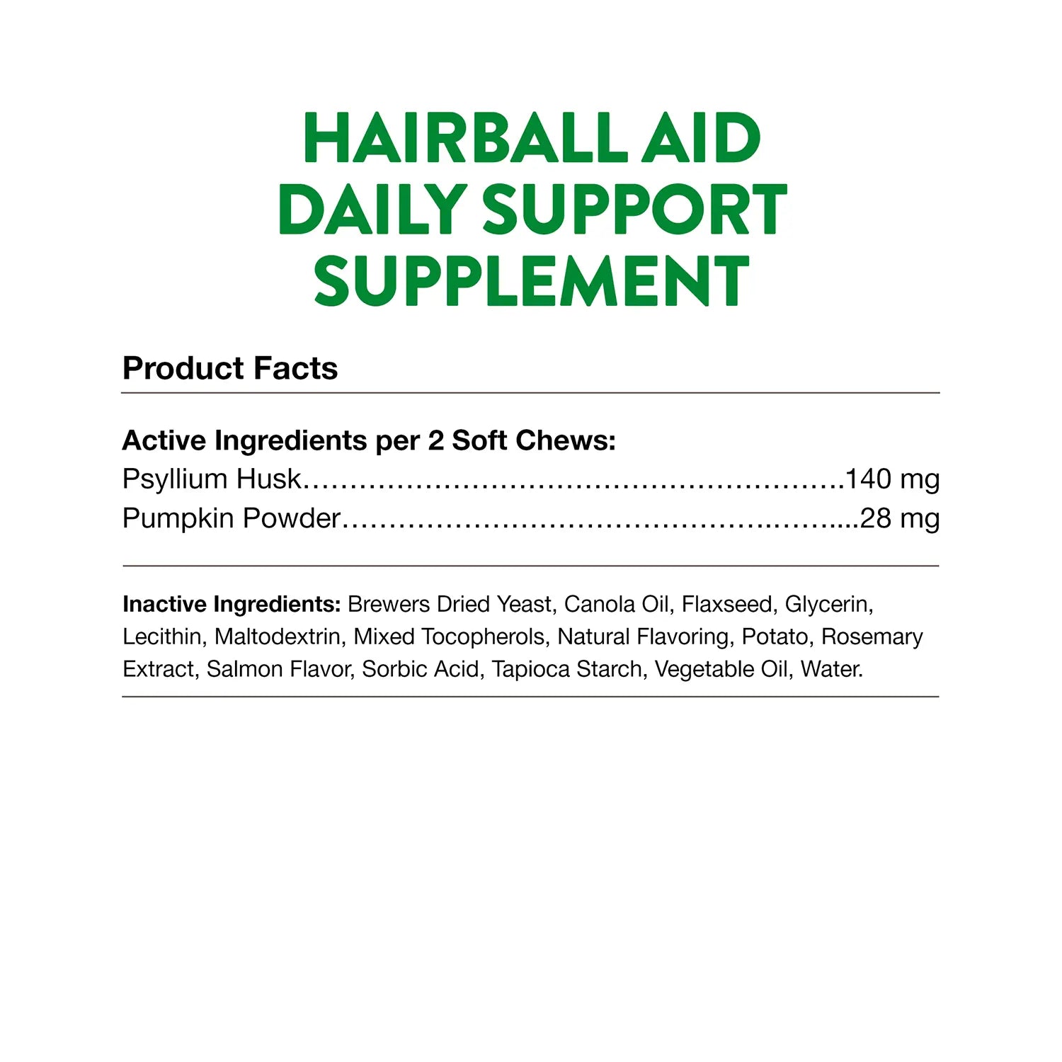 Product facts of NaturVet Hairball Aid Plus Pumpkin Soft Chews for Cats 60 Count 3.1-oz