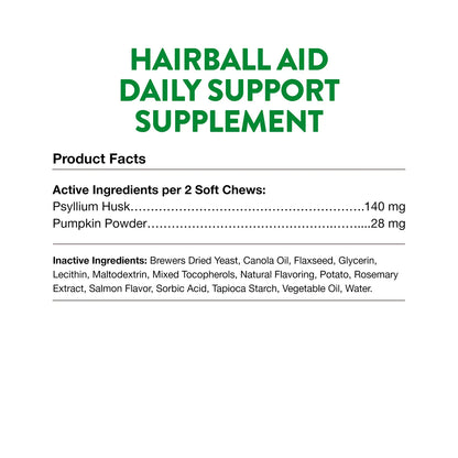 Product facts of NaturVet Hairball Aid Plus Pumpkin Soft Chews for Cats 60 Count 3.1-oz