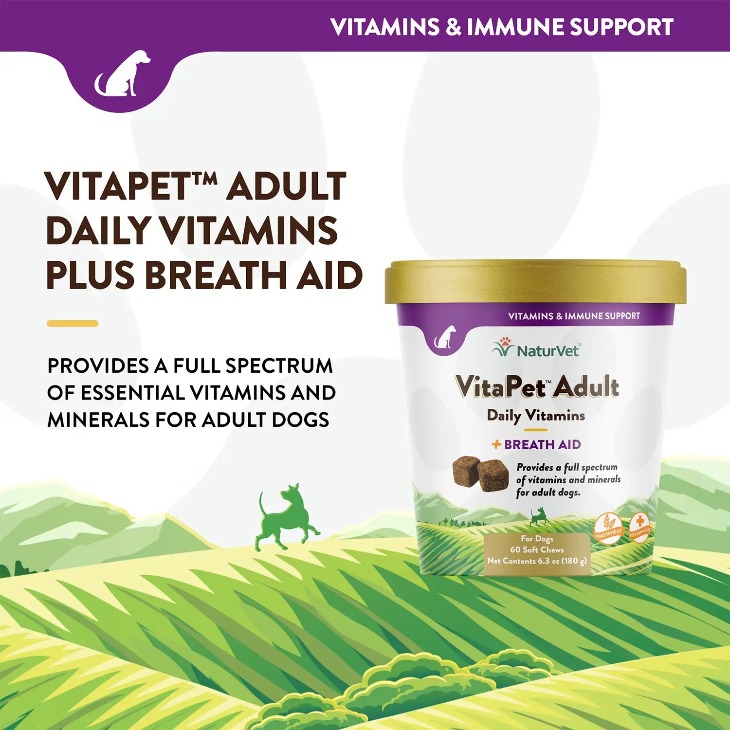 Product info 2 of  NaturVet VitaPet Adult Daily Vitamins Plus Breath Aid Soft Chews for Dogs 60 Count 6.3-oz
