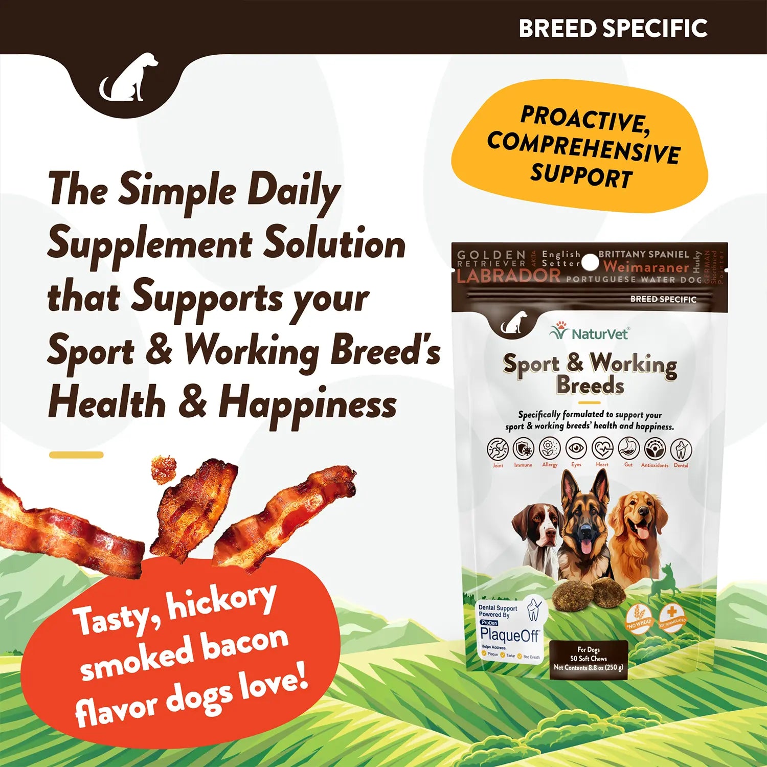 Product info of NaturVet Sport & Working Breed-Specific Supplement Soft Chews for Dogs 50 Count 8.8-oz